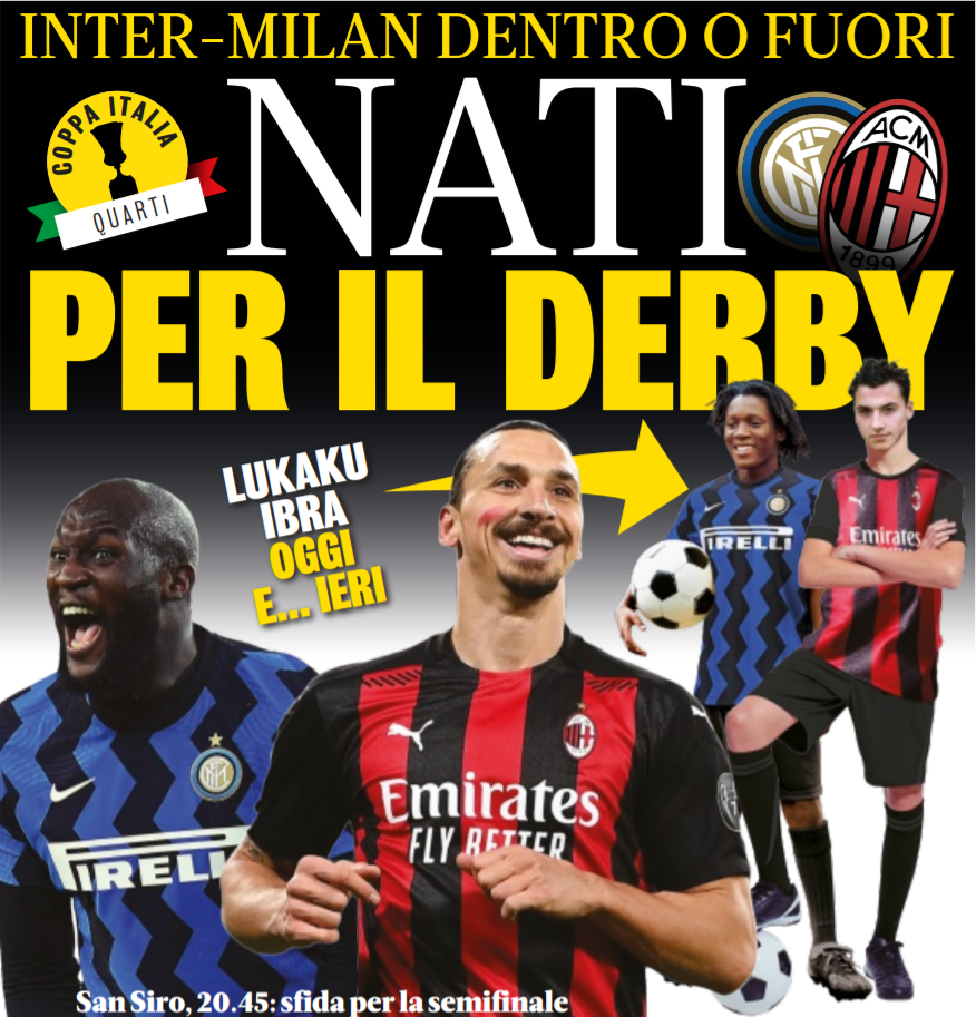 Рождены для Дерби. Заголовки Gazzetta, TuttoSport и Corriere за 26 января