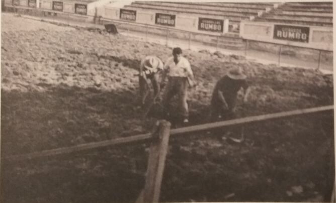 Укладка газона на стадионе в Вальекасе, 16 мая 1966 года