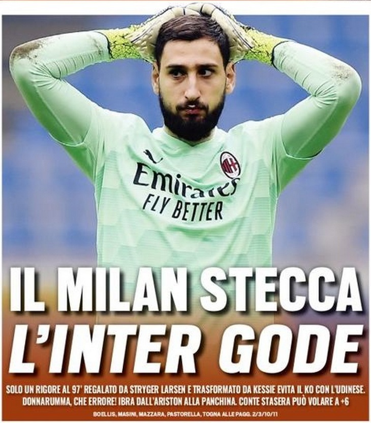 «Милан» оступился, «Интер» доволен. Заголовки Gazzetta, TuttoSport и Corriere за 4 марта