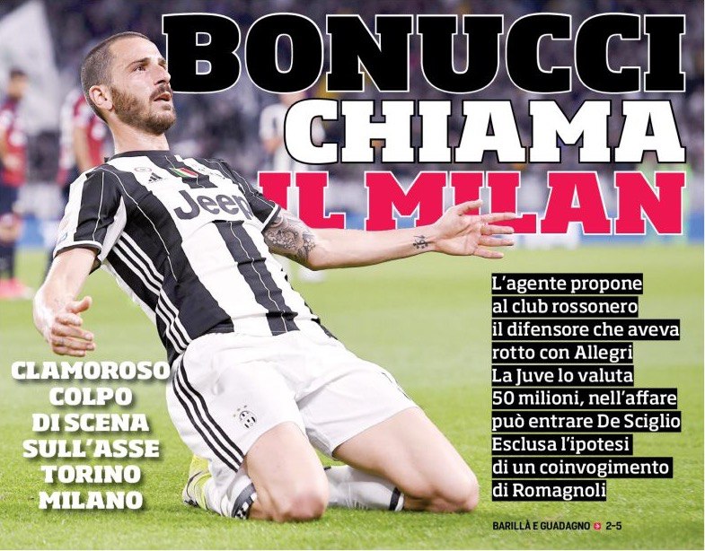 Бонуччи зовёт «Милан». Заголовки Gazzetta, TuttoSport и Corriere за 13 июля