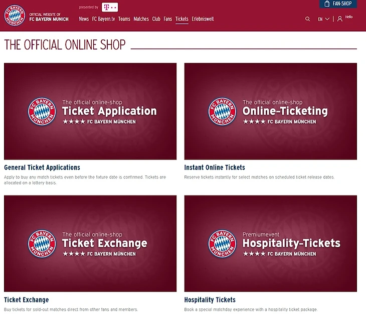 Главная страница раздела с билетами &quout;Баварии&quout;