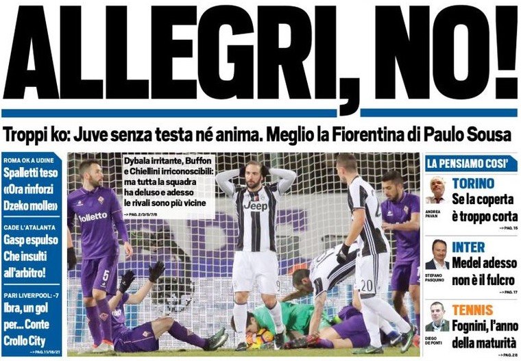 «Аллегри, нет!». Заголовки Gazzetta, TuttoSport и Corriere за 16 января