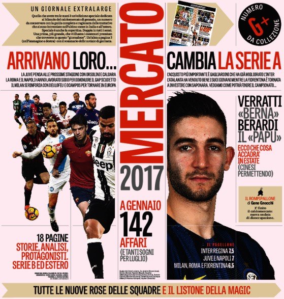 «Рынок-2017». Заголовки Gazzetta, TuttoSport и Corriere за 2 февраля