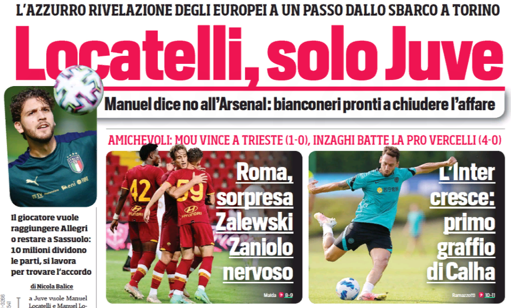 Локателли, только «Юве». Заголовки Gazzetta, TuttoSport и Corriere за 22 июля