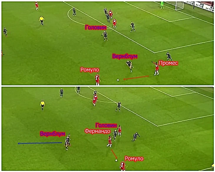 Ромуло готовится отдать мяч на Промеса