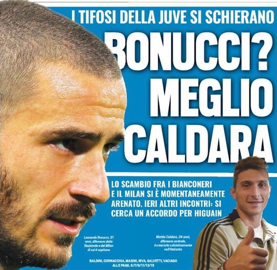 Бонуччи? Лучше Кальдара. Заголовки Gazzetta, TuttoSport и Corriere за 26 июля