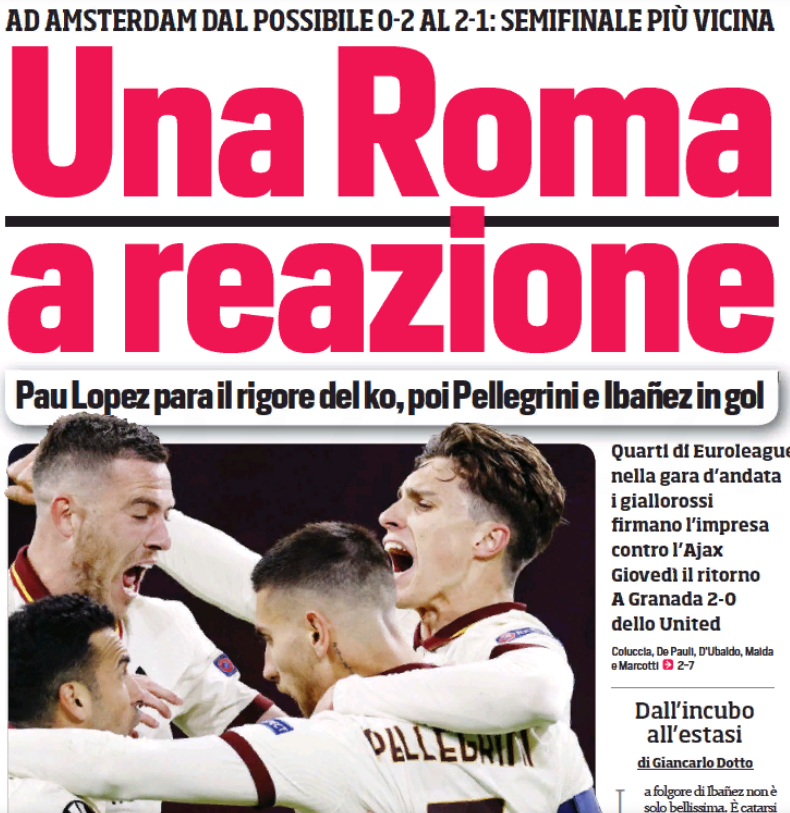 Реакция «Ромы». Заголовки Gazzetta, TuttoSport и Corriere за 9 апреля
