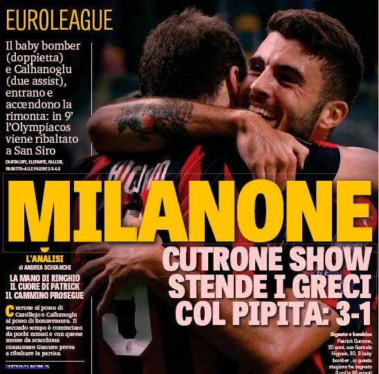 Миланище. Заголовки Gazzetta, TuttoSport и Corriere за 5 октября