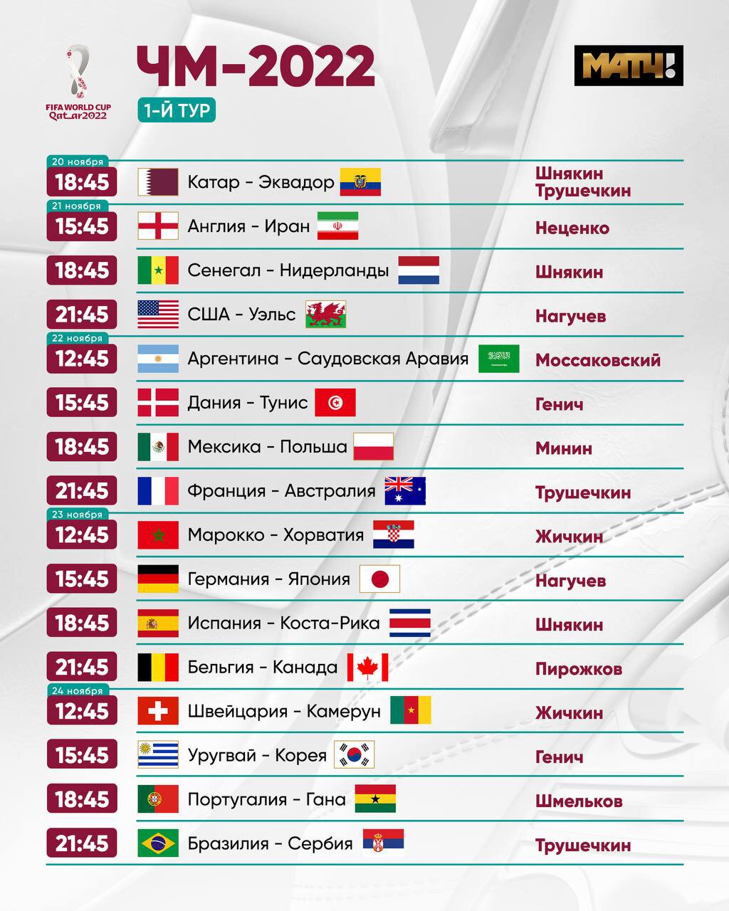 Расписание трансляций ЧМ-2022 – где смотреть трансляции матчей Чемпионат  мира по футболу 2022
