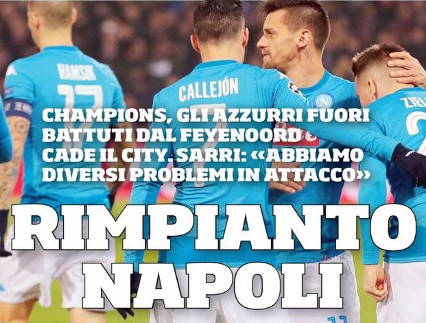 Слёзы «Наполи». Заголовки Gazzetta, TuttoSport и Corriere за 7 декабря