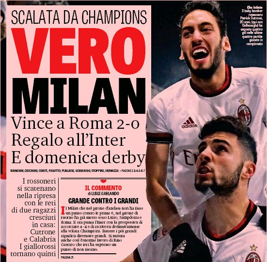 Настоящий «Милан». Заголовки Gazzetta, TuttoSport и Corriere за 26 февраля