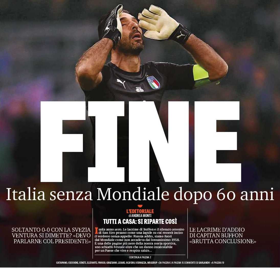 Конец. Заголовки Gazzetta, TuttoSport и Corriere за 14 ноября