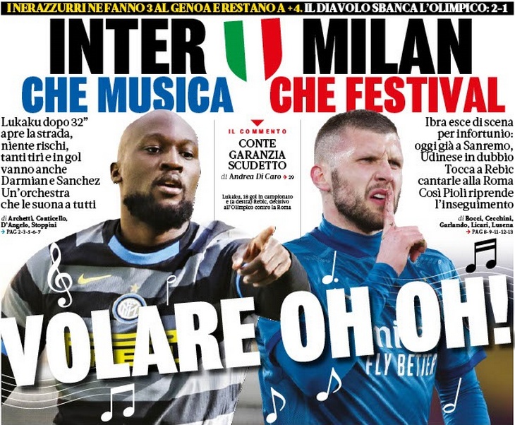 Volare oh oh! Заголовки Gazzetta, TuttoSport и Corriere за 1 марта