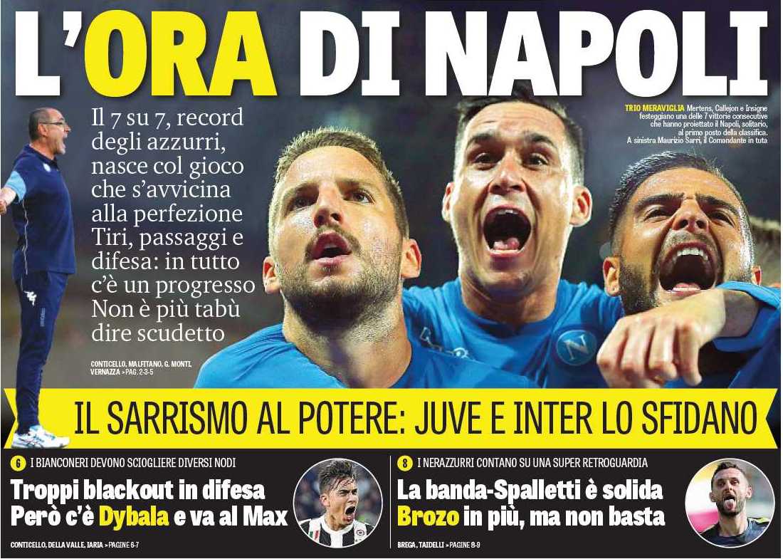 Время «Наполи». Заголовки Gazzetta, TuttoSport и Corriere за 3 октября