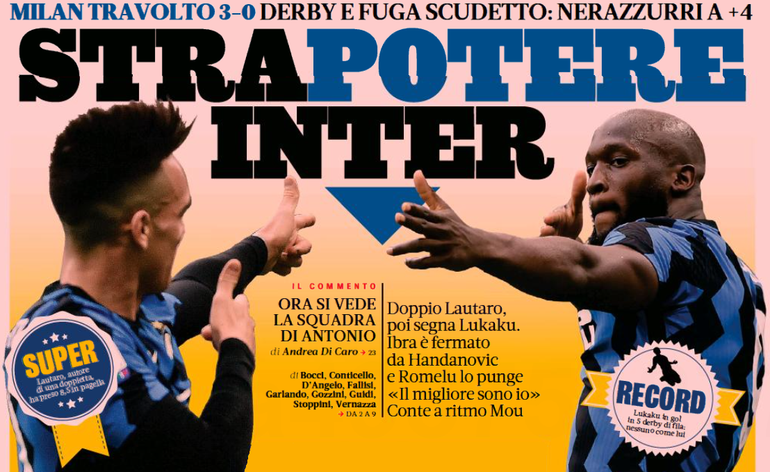 Сверхмощь «Интера». Заголовки Gazzetta, TuttoSport и Corriere за 22 февраля