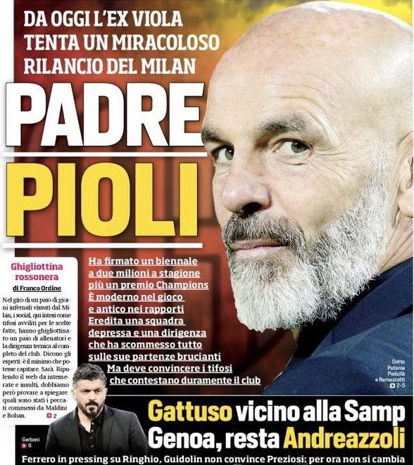 Отец Пиоли. Заголовки Gazzetta, TuttoSport и Corriere за 9 октября