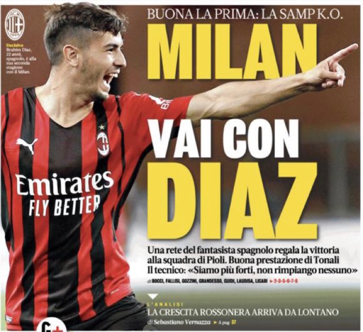 «Милан» идёт с Диасом. Заголовки Gazzetta, TuttoSport и Corriere за 24 августа