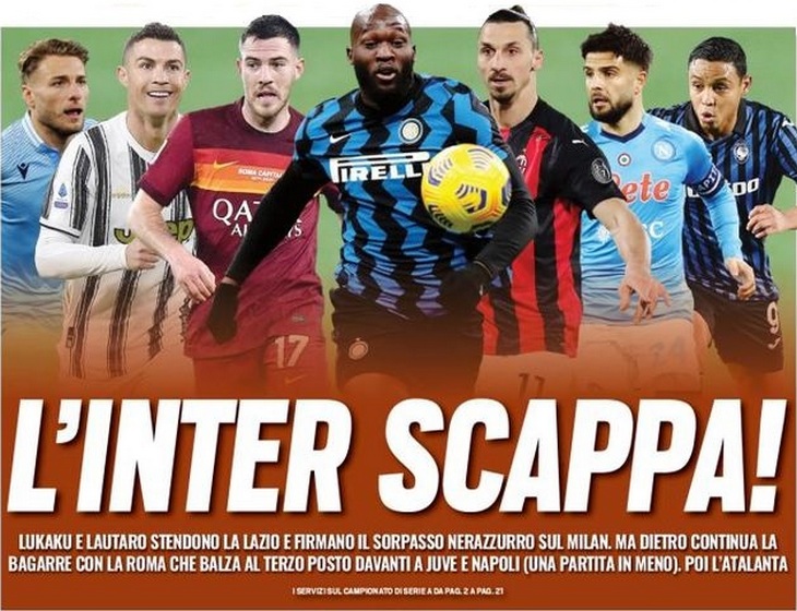 «Интер» сбежал. Заголовки Gazzetta, TuttoSport и Corriere за 15 февраля