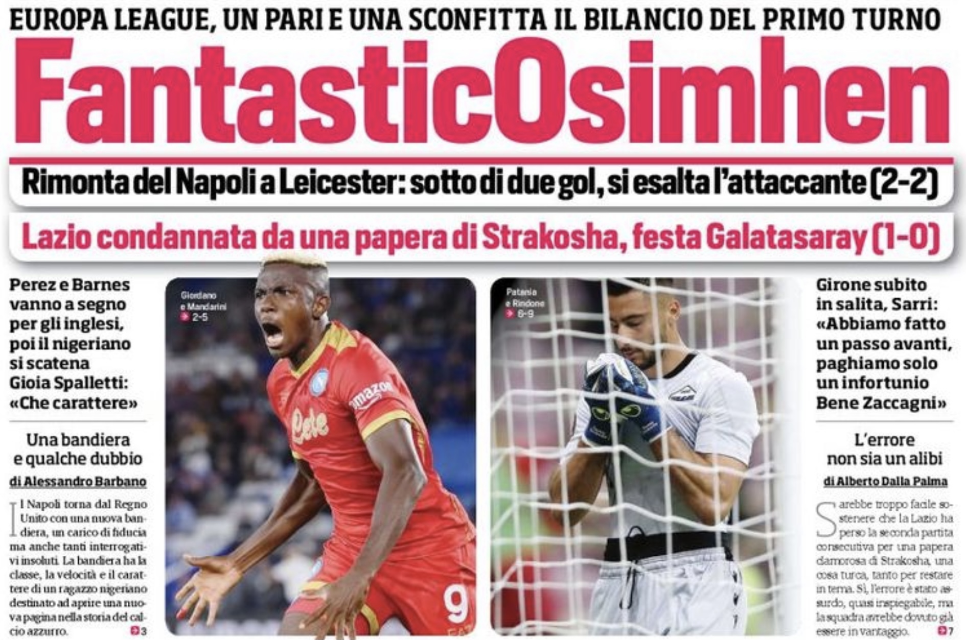 Фантастический Осимхен. Заголовки Gazzetta, TuttoSport и Corriere за 17 сентября