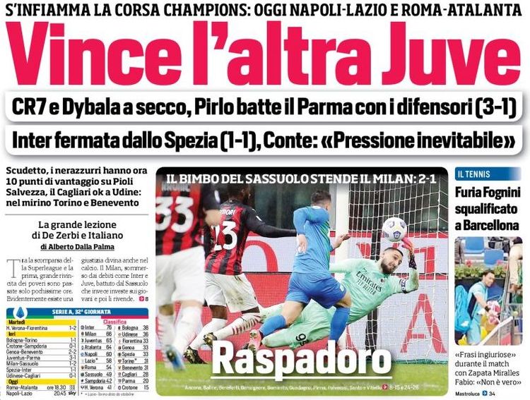 Выиграл другой «Юве». Заголовки Gazzetta, TuttoSport и Corriere за 22 апреля