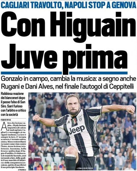 «С Игуаином «Юве» первый». Заголовки Gazzetta, TuttoSport и Corriere за 22 сентября