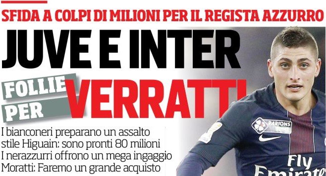 «Юве» и «Интер» без ума от Верратти». Заголовки Gazzetta, TuttoSport и Corriere за 20 января
