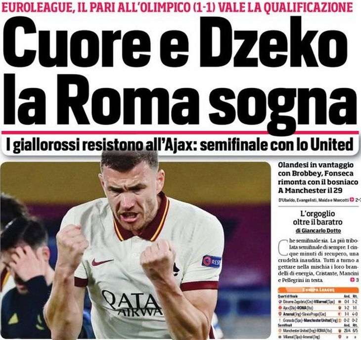 Мужество и Джеко, «Рома» мечтает. Заголовки Gazzetta, TuttoSport и Corriere за 16 апреля