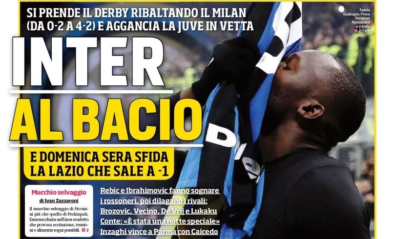 Поцелуй «Интера». Заголовки Gazzetta, TuttoSport и Corriere за 10 февраля
