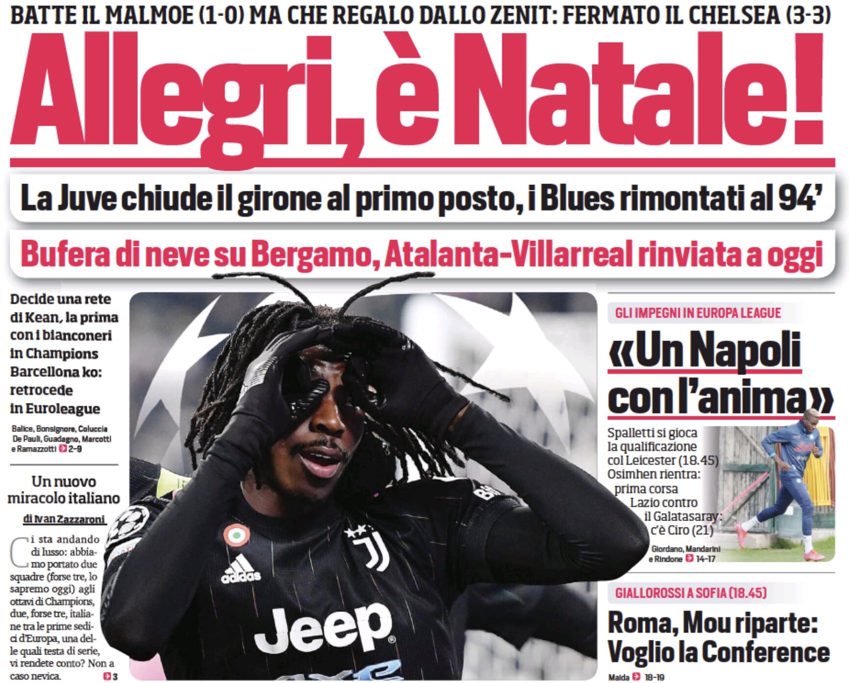 Аллегри, это Рождество! Заголовки Gazzetta, TuttoSport и Corriere за 9 декабря