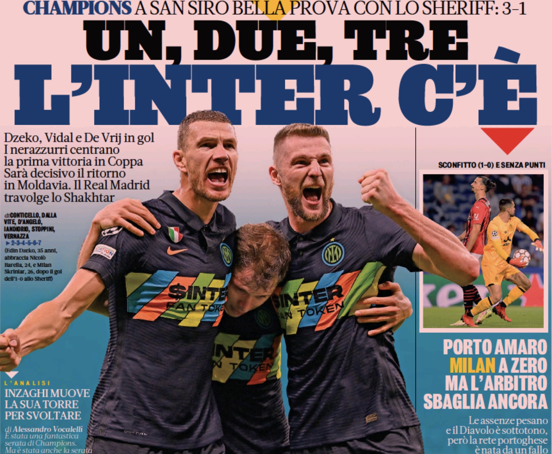 Раз, два, три, «Интер» есть. Заголовки Gazzetta, TuttoSport и Corriere за 20 октября