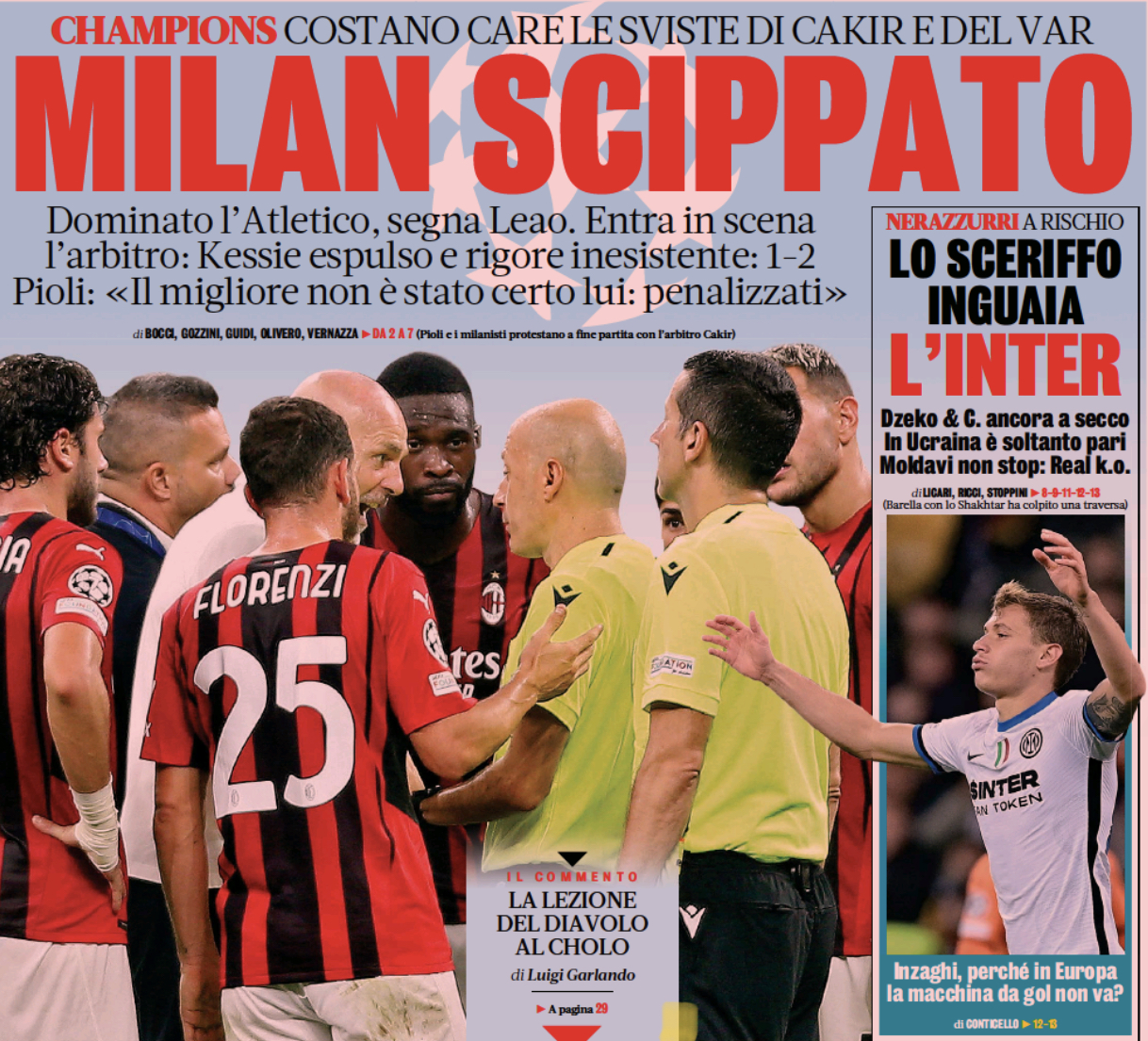 «Милан» обокрали. Заголовки Gazzetta, TuttoSport и Corriere за 29 сентября