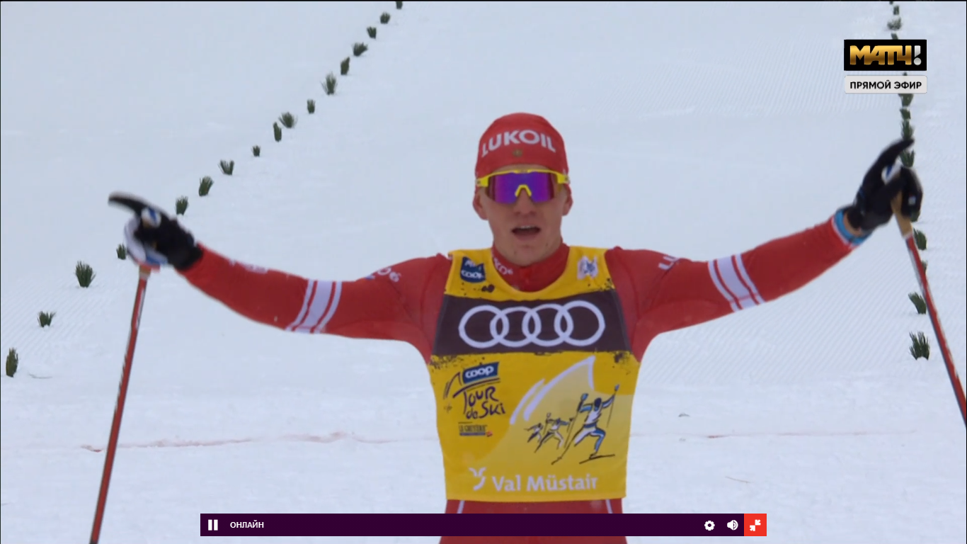 Большунов — победитель гонки преследования на «Тур де Ски», Мальцев — второй
