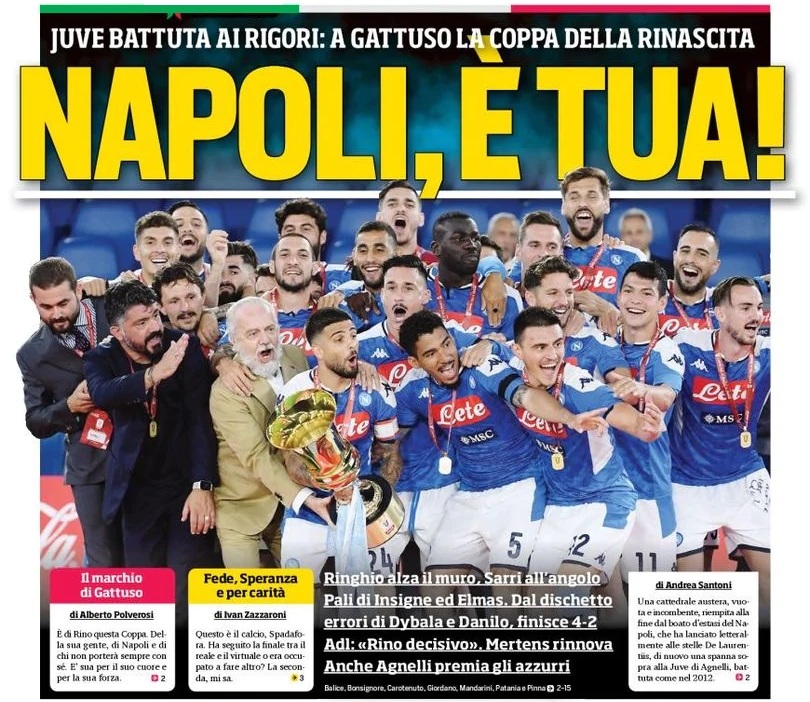 «Наполи», это твоё! Заголовки Gazzetta, TuttoSport и Corriere за 18 июня