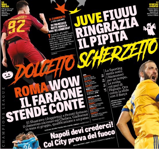 Сладость или гадость. Заголовки Gazzetta, TuttoSport и Corriere за 1 ноября