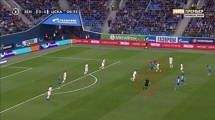 7-я минута матча «Зенит» — ЦСКА.
