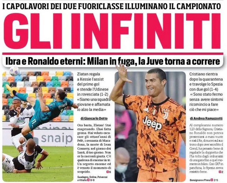 Бесконечные. Заголовки Gazzetta, TuttoSport и Corriere за 2 ноября