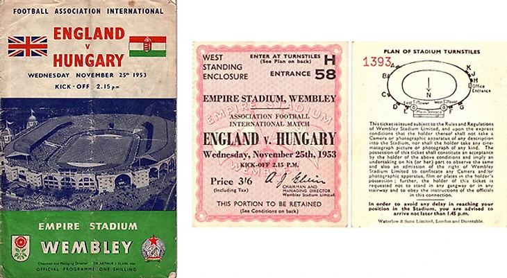 Рис. 2. Программка и билет на товарищескую встречу между сборными Англии и Венгрии на «Уэмбли»
