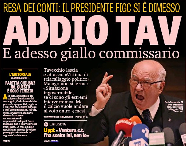 Прощай, Тав. Заголовки Gazzetta, TuttoSport и Corriere за 21 ноября