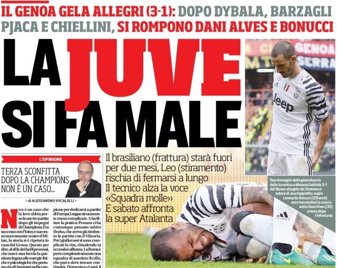 «Юве» пострадал». Заголовки Gazzetta, TuttoSport и Corriere за 28 ноября
