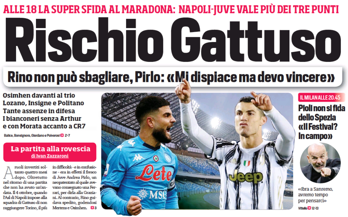 Риск Гаттузо. Заголовки Gazzetta, TuttoSport и Corriere за 13 февраля