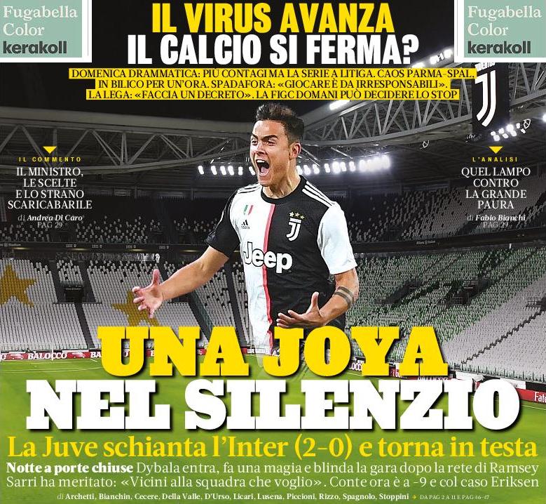 «Сокровище» в тишине. Заголовки Gazzetta, TuttoSport и Corriere за 9 марта