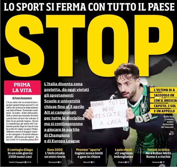 Стоп. Заголовки Gazzetta, TuttoSport и Corriere за 10 марта