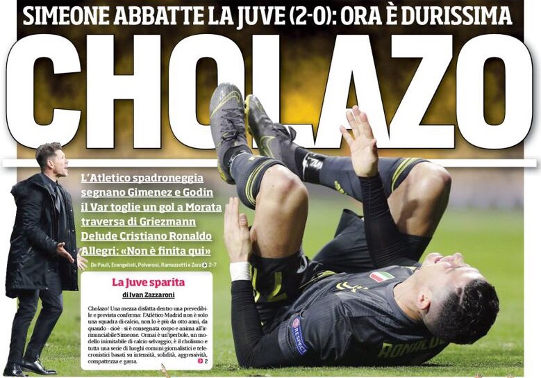 Чоласо. Заголовки Gazzetta, TuttoSport и Corriere за 21 февраля
