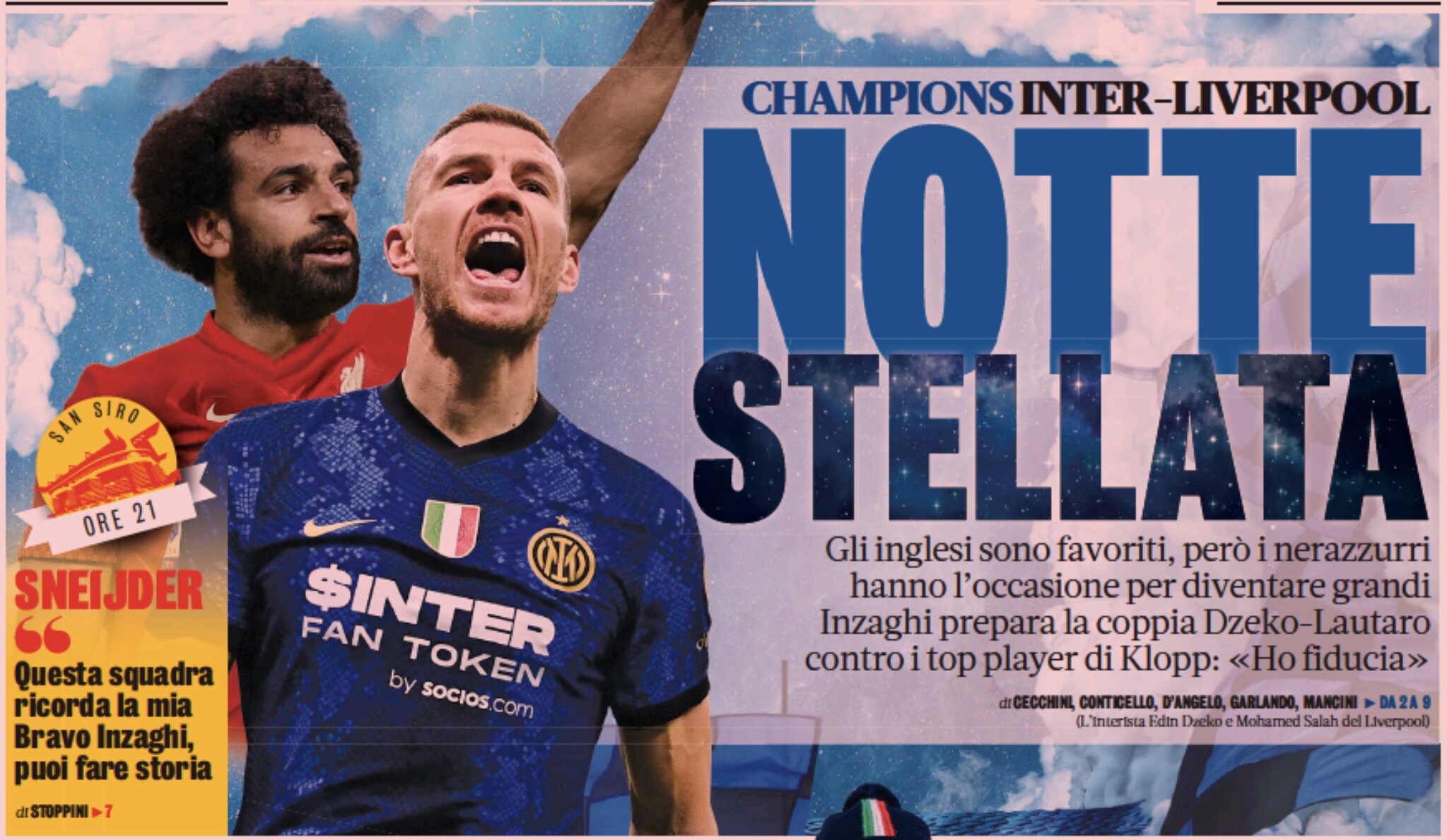 Звёздная ночь. Заголовки Gazzetta, TuttoSport и Corriere за 16 февраля