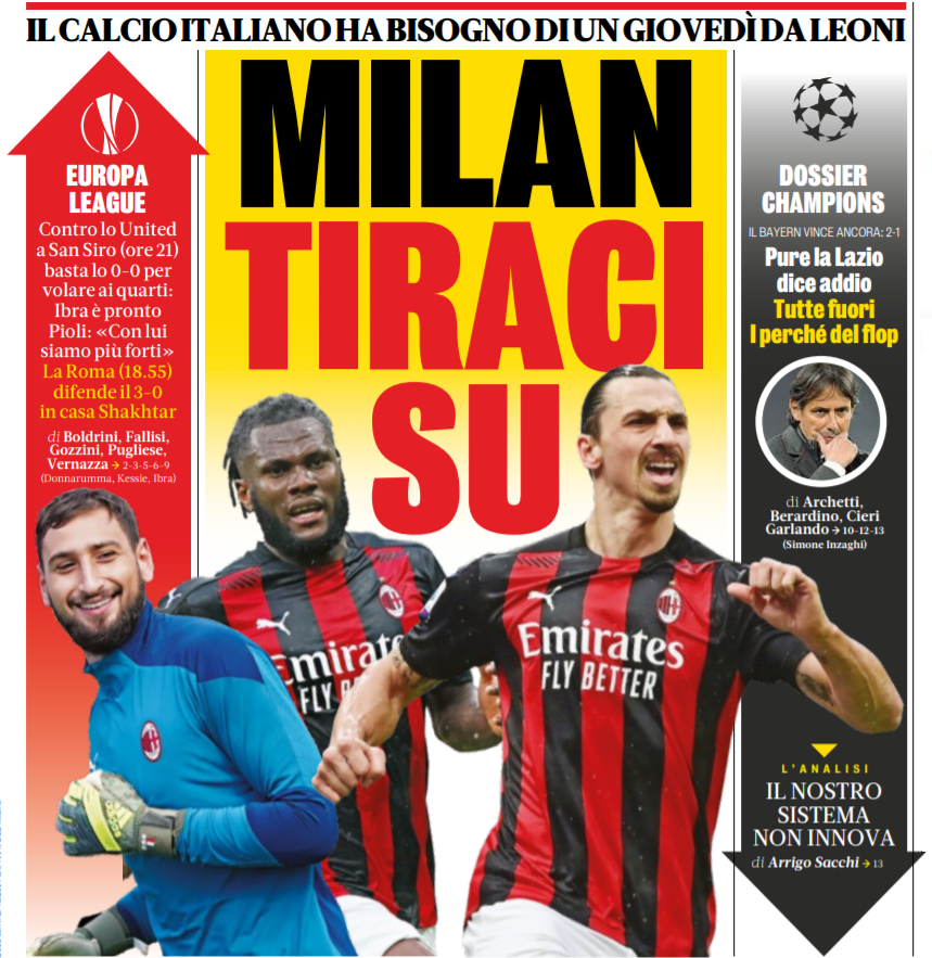 «Милан», тащи вверх. Заголовки Gazzetta, TuttoSport и Corriere за 18 марта