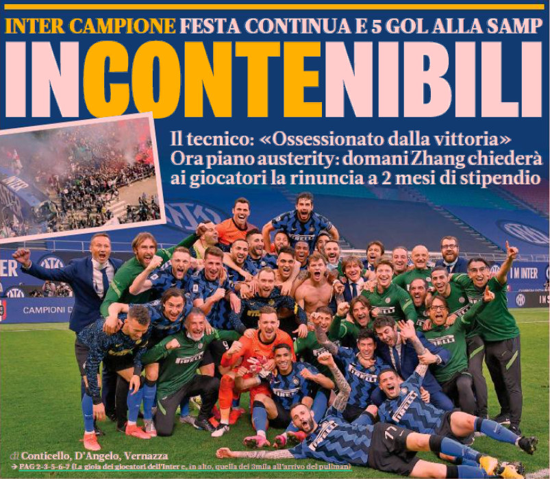 Безудержные. Заголовки Gazzetta, TuttoSport и Corriere за 9 мая