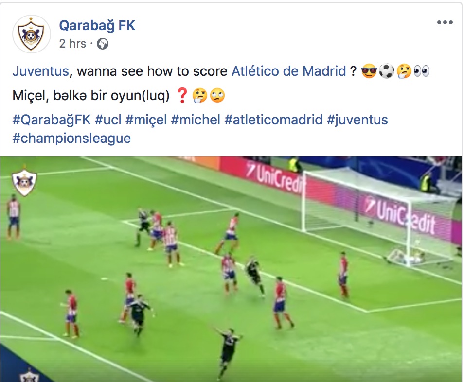 Карабах потролил туринцев: Juventus,wanna see how to score Atlético de Madrid?