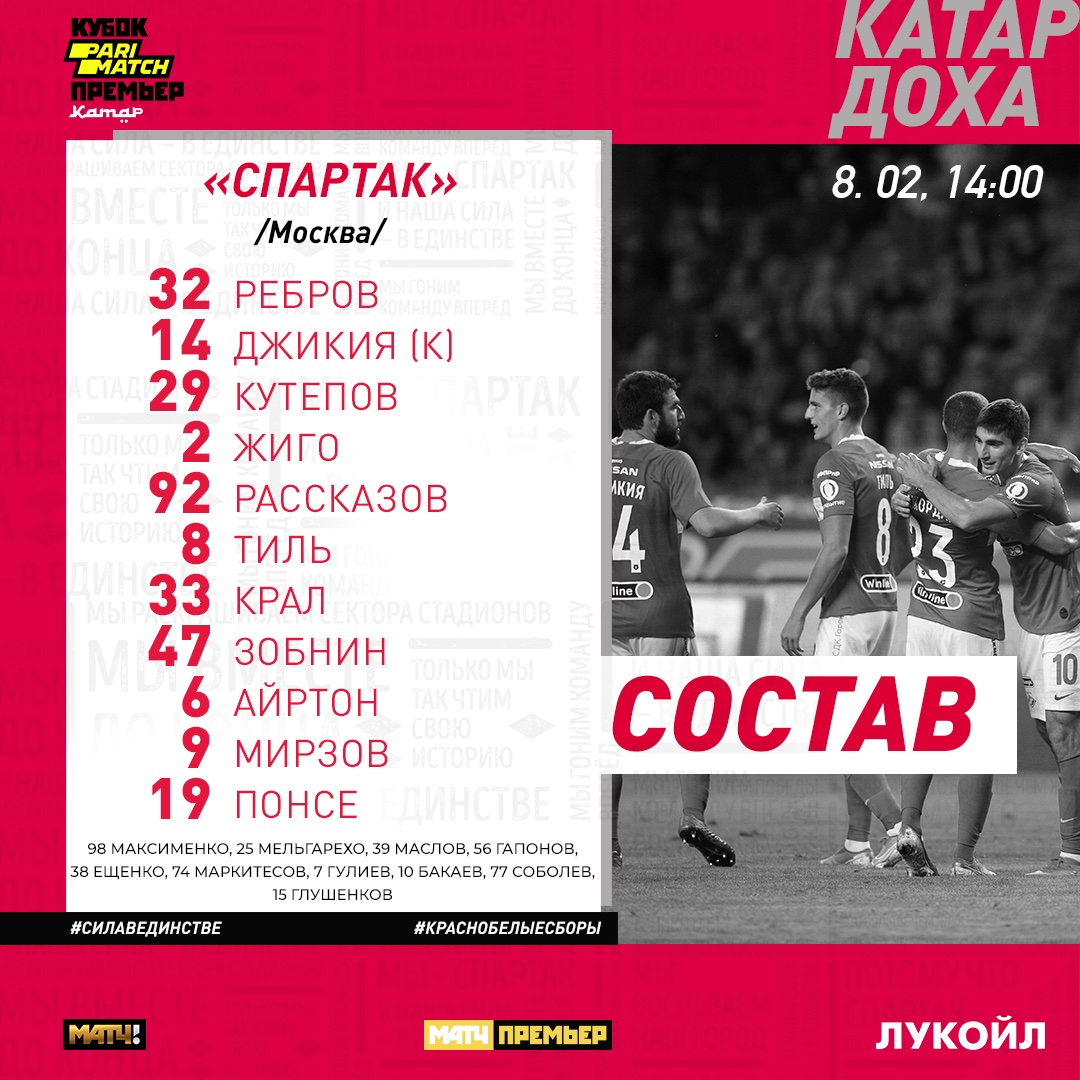 Состав «Спартака» в матче с «Партизаном»