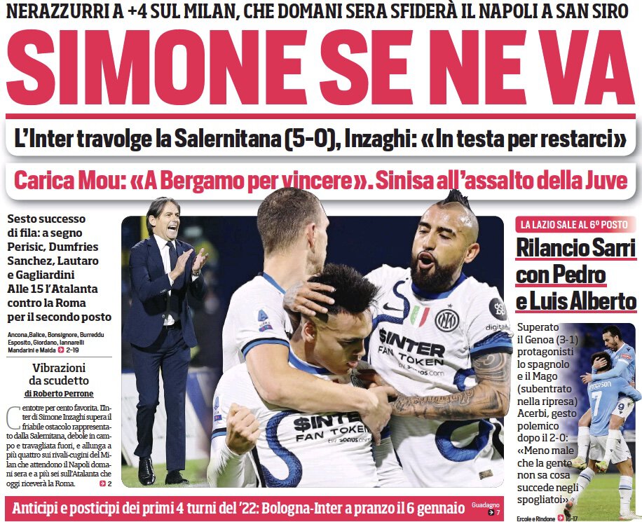 Симоне уходит. Заголовки Gazzetta, TuttoSport и Corriere за 18 декабря