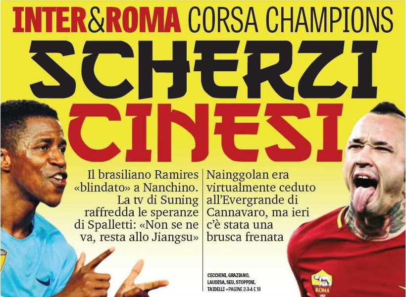«Китайские шутки». Заголовки Gazzetta, TuttoSport и Corriere за 16 января